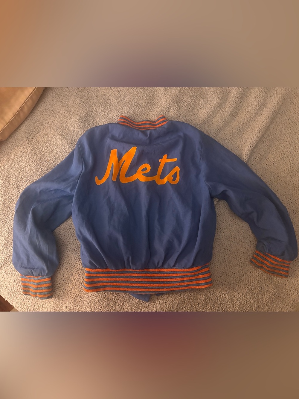 Vintage Mets Blue Bomber Jacket with Orange Trim